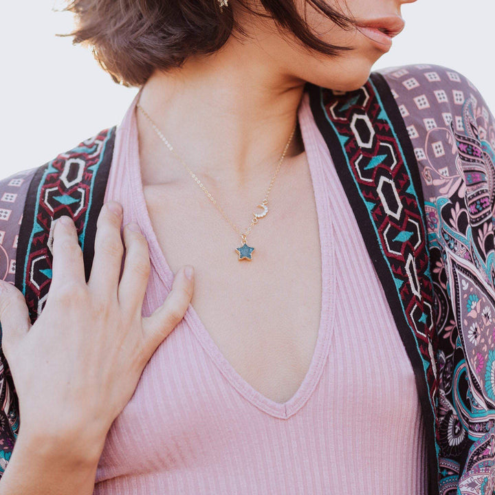 Celestial Moon and Star Druzy Necklace Salt and Sparkle