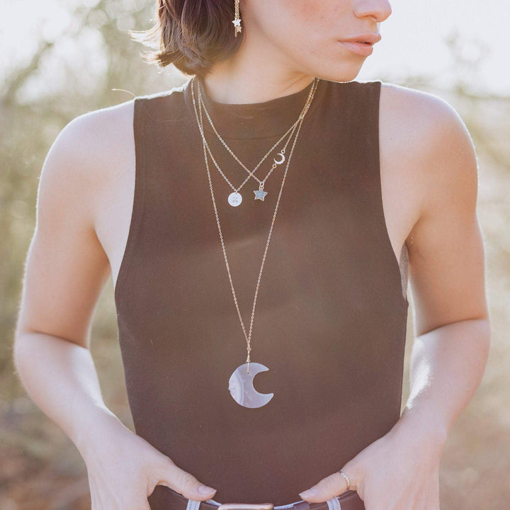 Celestial Moon and Star Druzy Necklace Salt and Sparkle