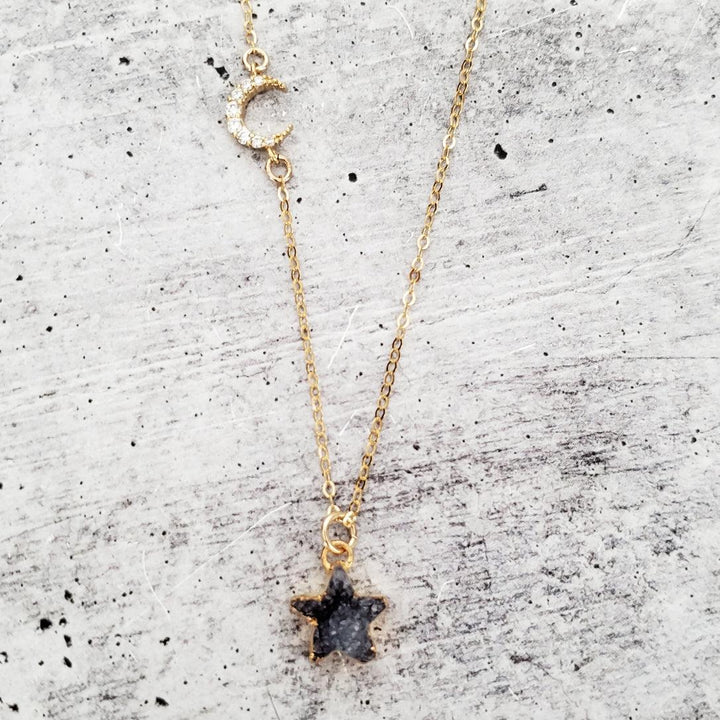 Celestial Moon and Star Druzy Necklace Salt and Sparkle