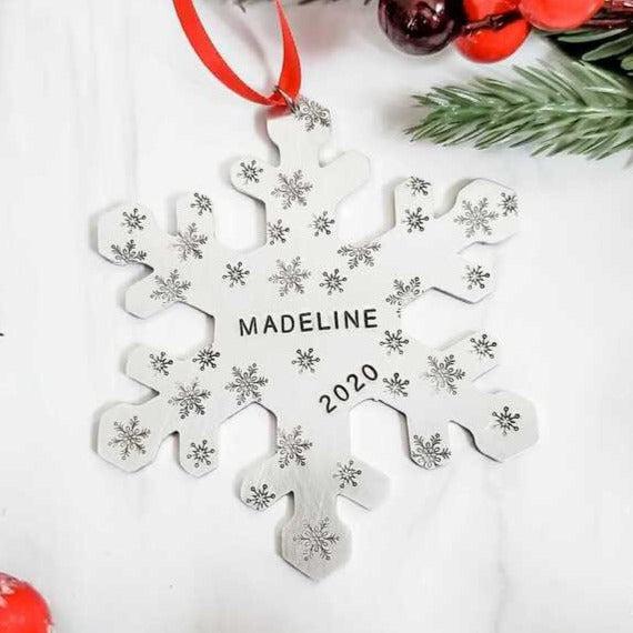 Child's Name Snowflake Christmas Ornament Salt and Sparkle