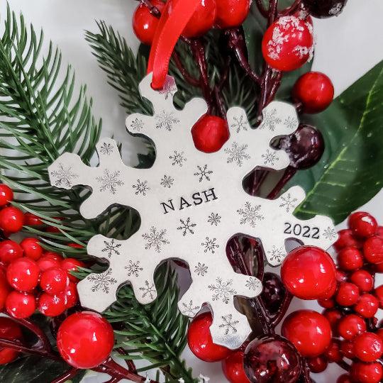 Child's Name Snowflake Christmas Ornament Salt and Sparkle