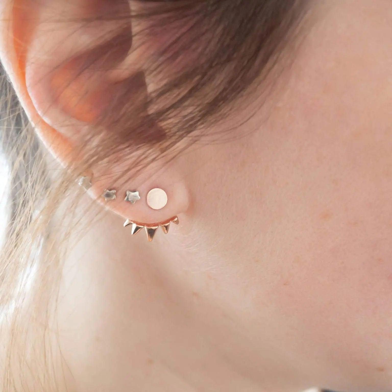 Circle Studs with Spiked Ear Jackets Salt and Sparkle