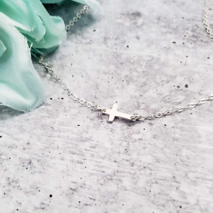 Classic Sterling Silver Tiny Cross Necklace Salt and Sparkle