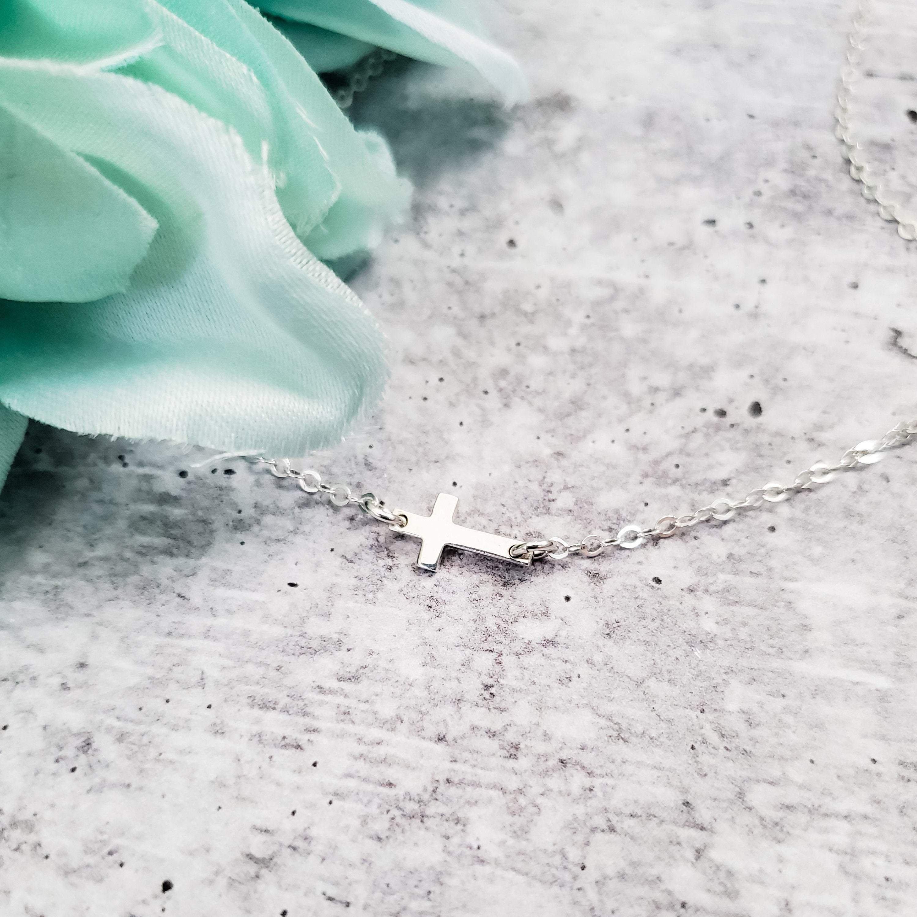 Classic Sterling Silver Tiny Cross Necklace Salt and Sparkle