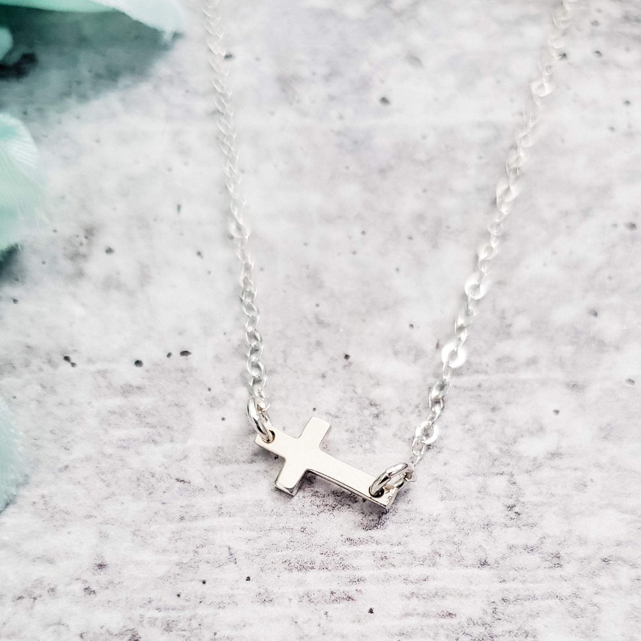 Classic Sterling Silver Tiny Cross Necklace Salt and Sparkle