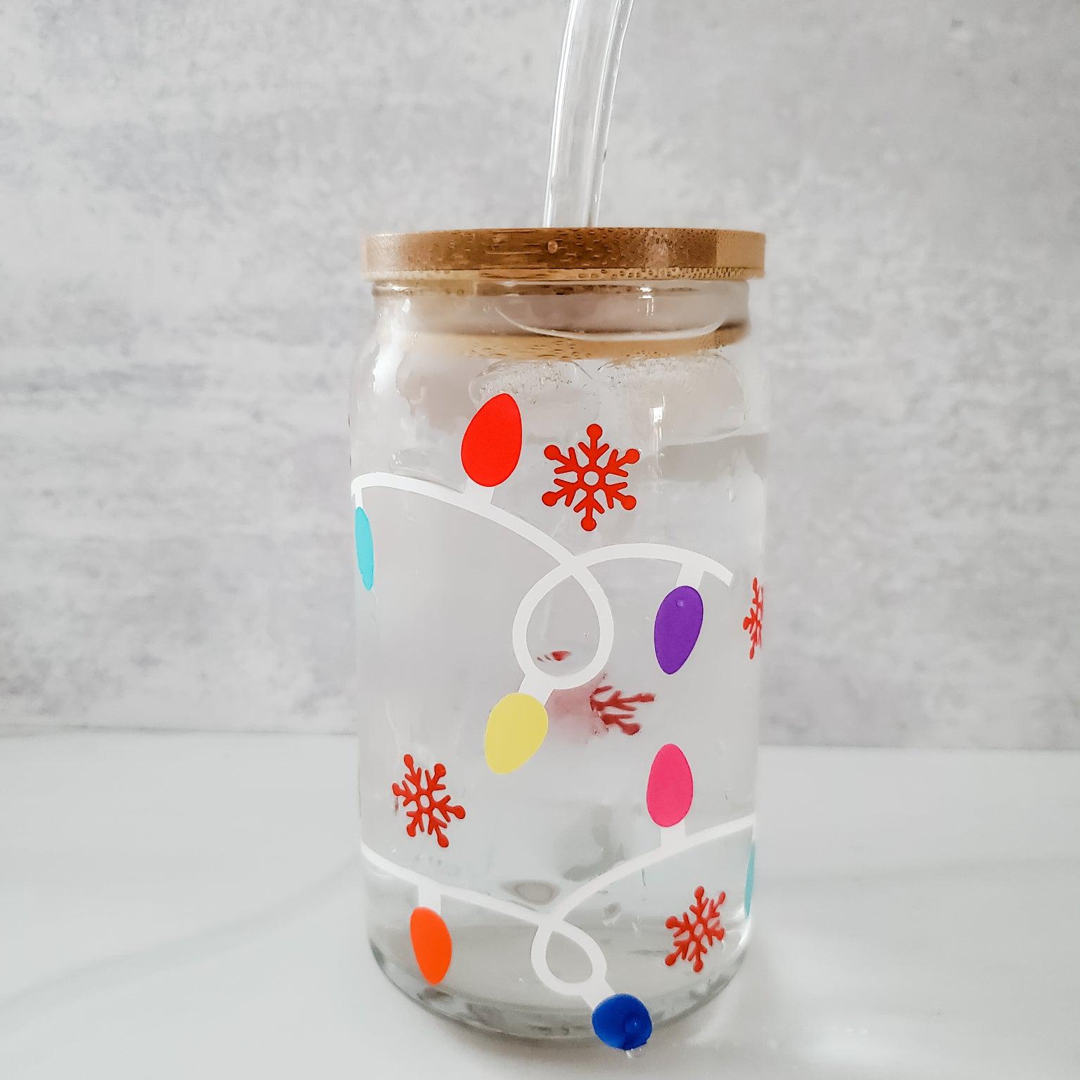 Color Changing Glass Can, Christmas Iced Coffee Glass Cup, Christmas Coffee  Mug, Christmas Glass Can, Holiday Glass Can, Color Changing Cup 