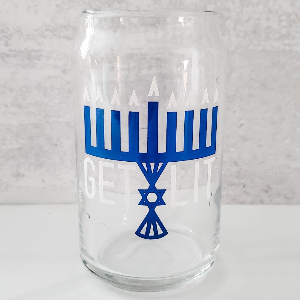 Color Changing Get Lit Hanukkah Glass Can Cup Salt and Sparkle