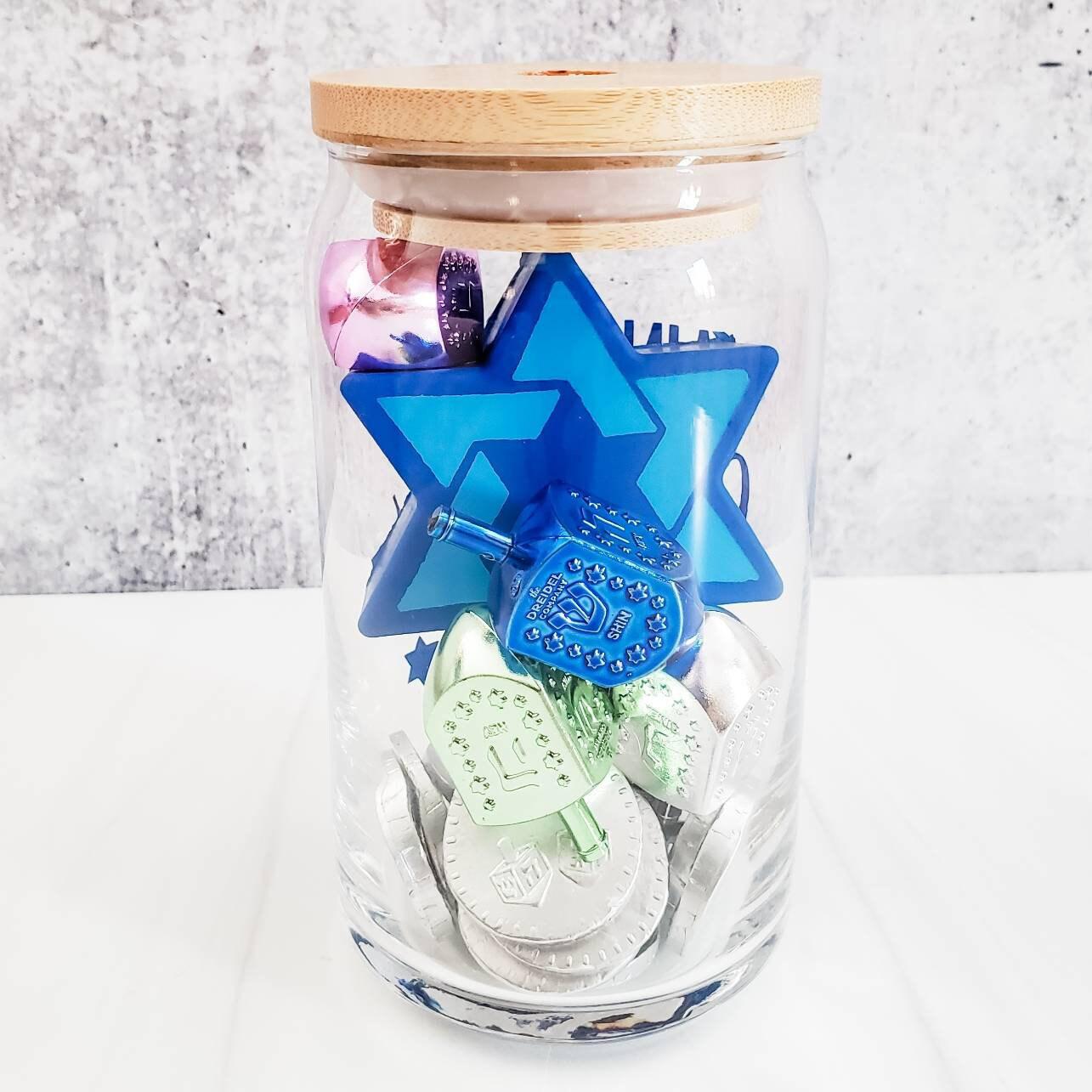 Color Changing Get Lit Hanukkah Glass Can Cup Salt and Sparkle