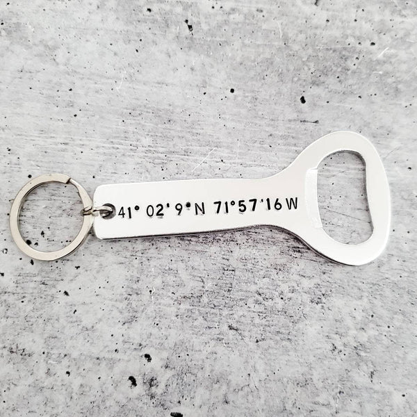 Coordinates Personalized Beer Bottle Opener Keychain Salt and Sparkle