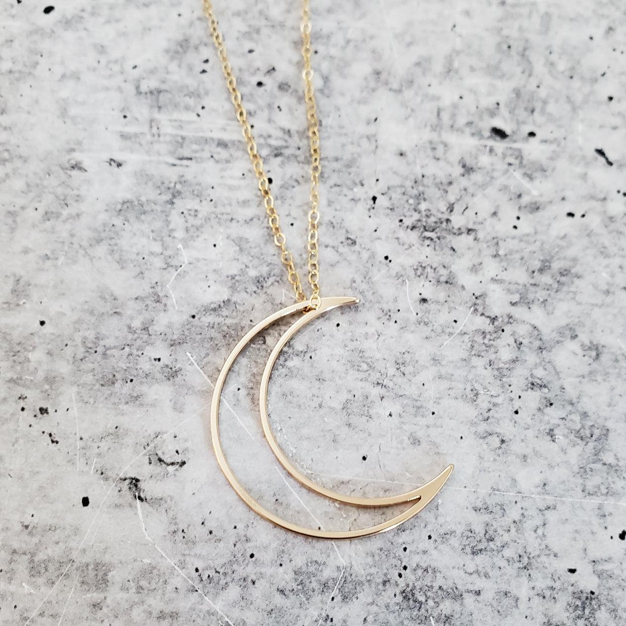 Crescent Moon Gold Necklace Salt and Sparkle