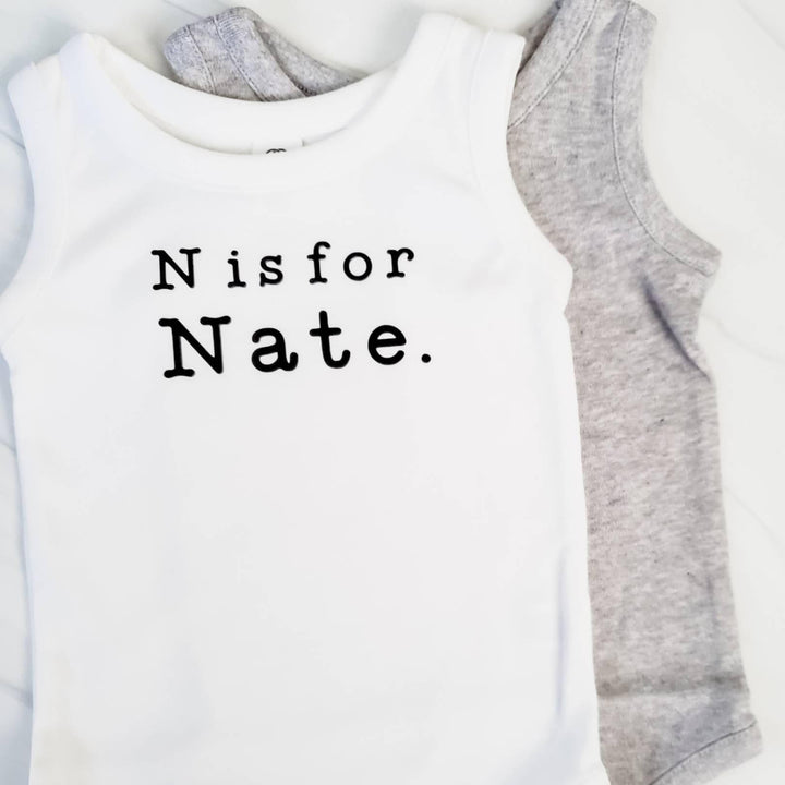 Custom Name Sleeveless Organic Cotton Baby Bodysuit Salt and Sparkle