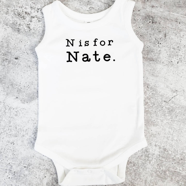 Custom Name Sleeveless Organic Cotton Baby Bodysuit Salt and Sparkle