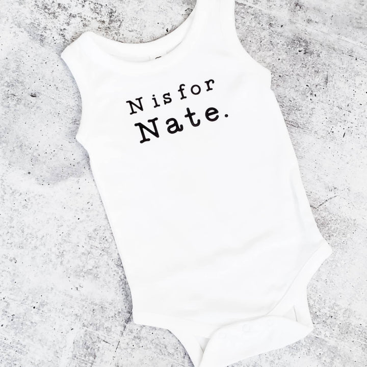 Custom Name Sleeveless Organic Cotton Baby Bodysuit Salt and Sparkle