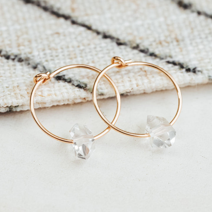 Dainty Herkimer Crystal Hoop Earrings Salt and Sparkle