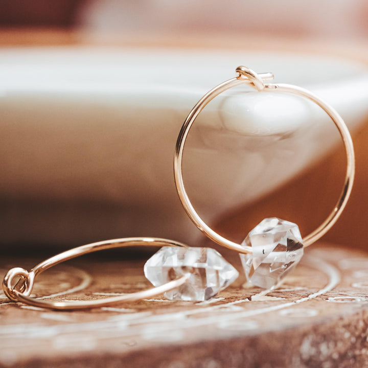 Dainty Herkimer Crystal Hoop Earrings Salt and Sparkle