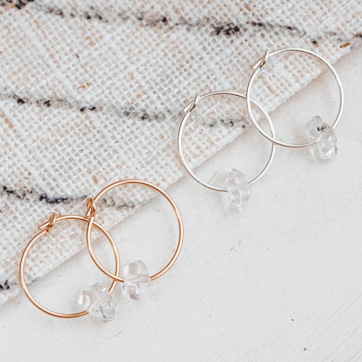 Dainty Herkimer Crystal Hoop Earrings Salt and Sparkle