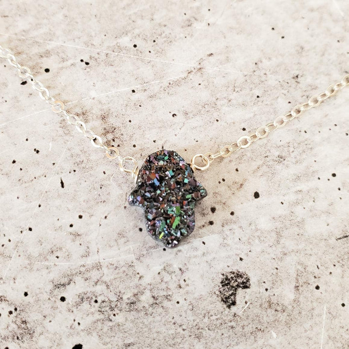 Druzy Hamsa Necklace Salt and Sparkle