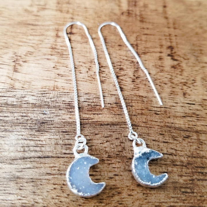 Druzy Moon Threader Earrings Salt and Sparkle