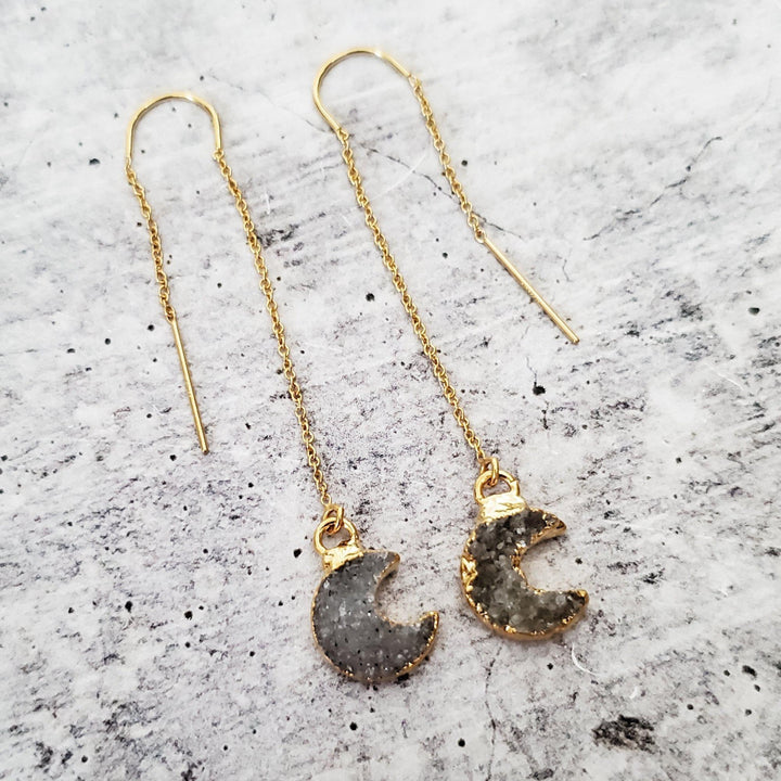 Druzy Moon Threader Earrings Salt and Sparkle