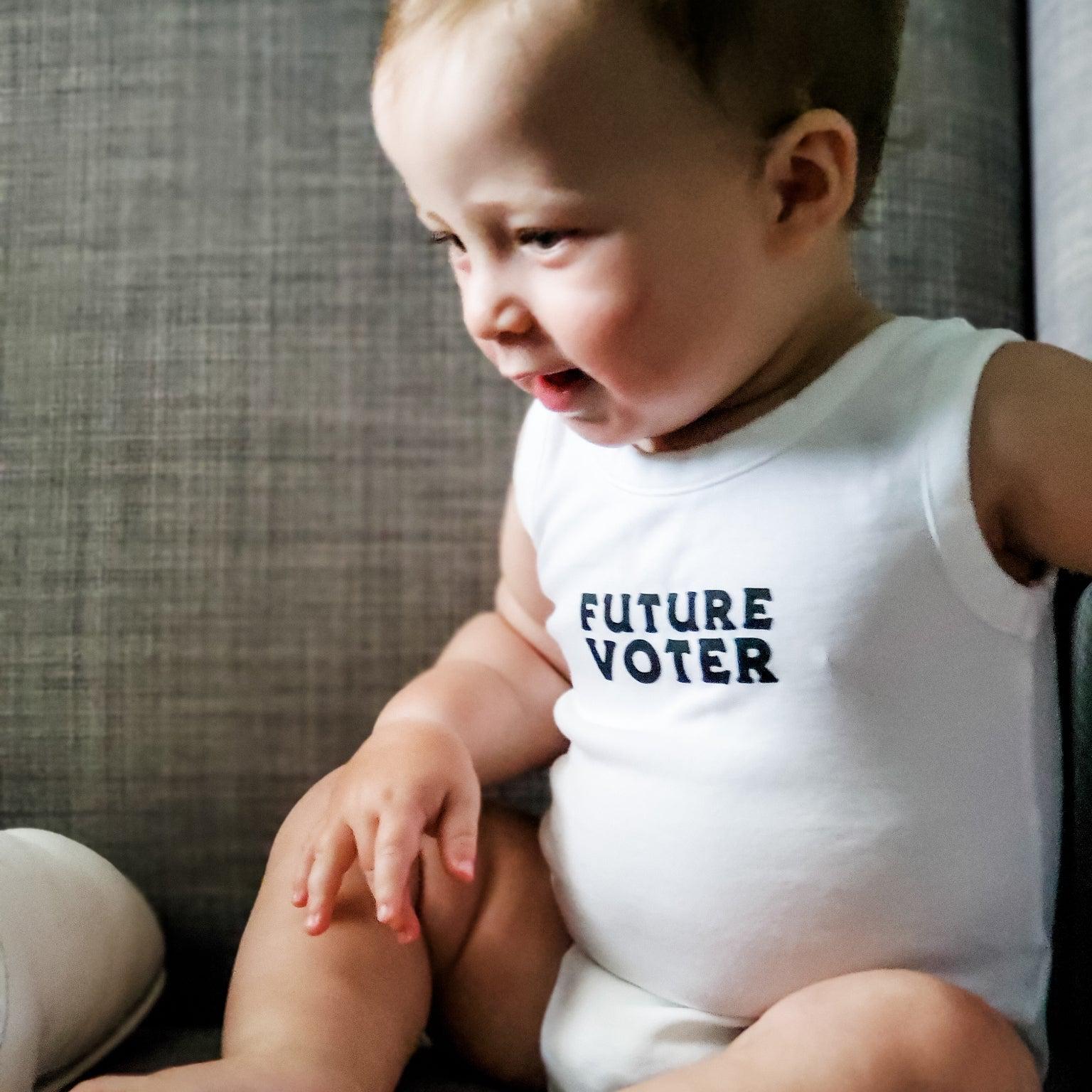 FUTURE VOTER Sleeveless Organic Cotton Baby Bodysuit Salt and Sparkle