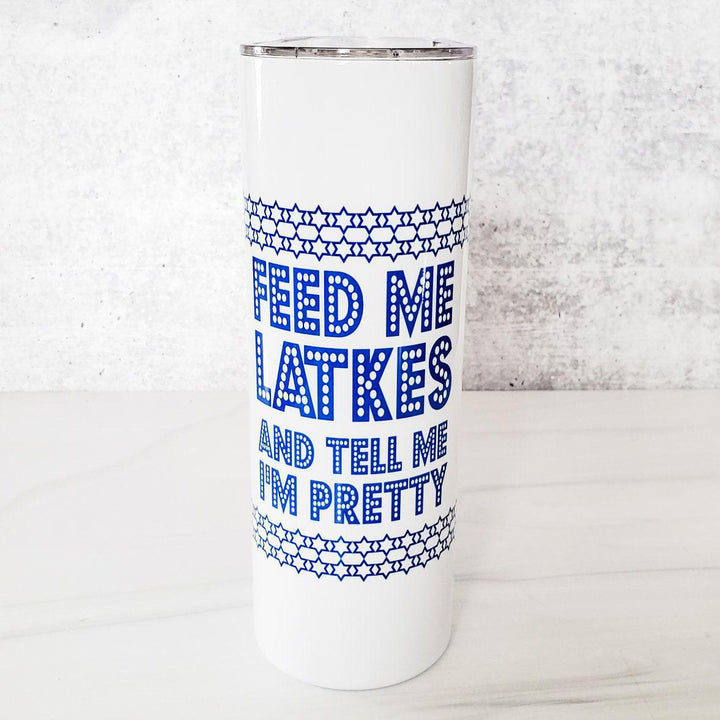 Feed Me Latkes Chanukah Wine Tumbler Salt and Sparkle