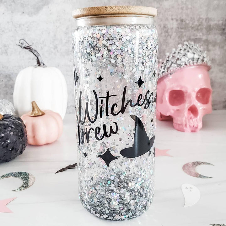 Friendly Ghosts Halloween Snowglobe Glitter Iced Coffee Cup Salt and Sparkle