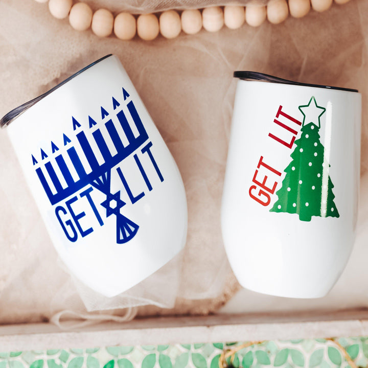 Get Lit Christmas & Chanukah Insulated Wine Tumbler Gift Set Salt and Sparkle