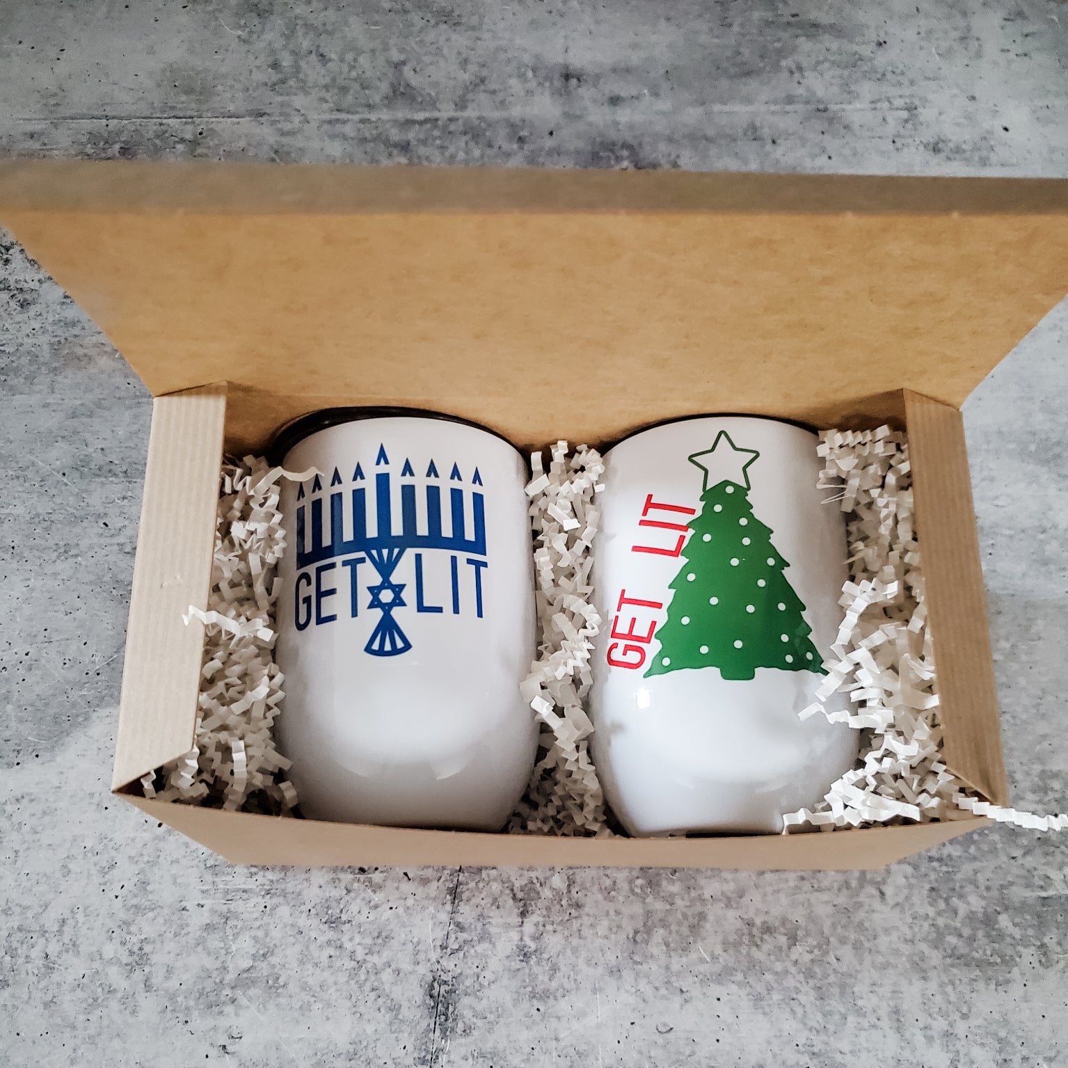 Get Lit Christmas & Chanukah Insulated Wine Tumbler Gift Set Salt and Sparkle