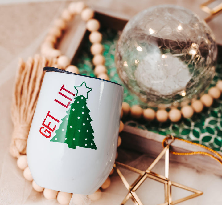 Get Lit Christmas Wine Tumbler Salt and Sparkle