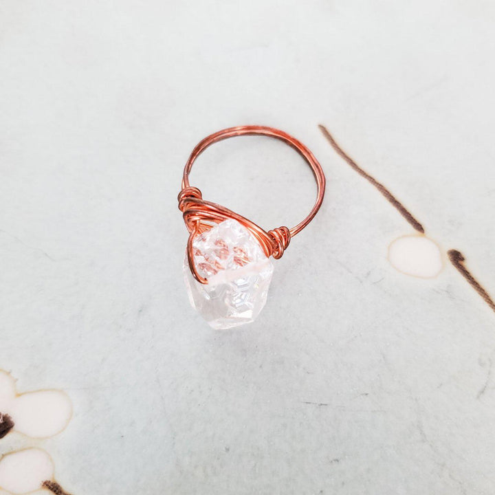 Giant Herkimer Diamond Wire Wrapped Ring Salt and Sparkle