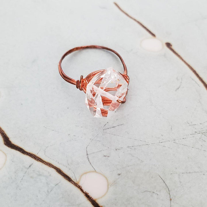 Giant Herkimer Diamond Wire Wrapped Ring Salt and Sparkle