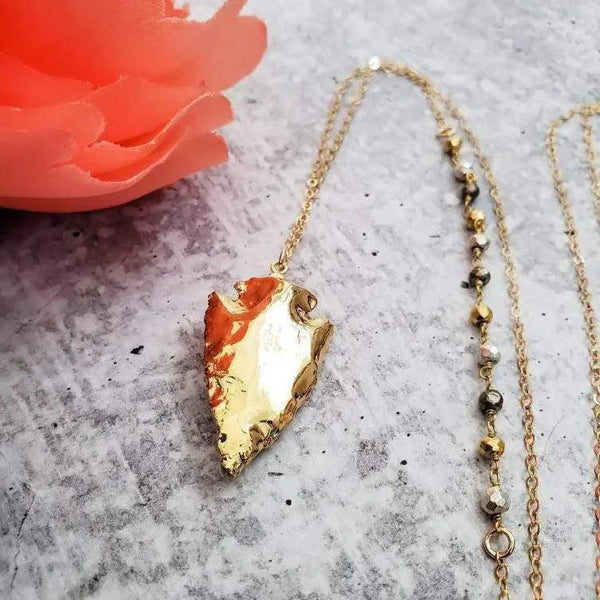 Gold Arrowhead Boho Statement Necklace Salt and Sparkle