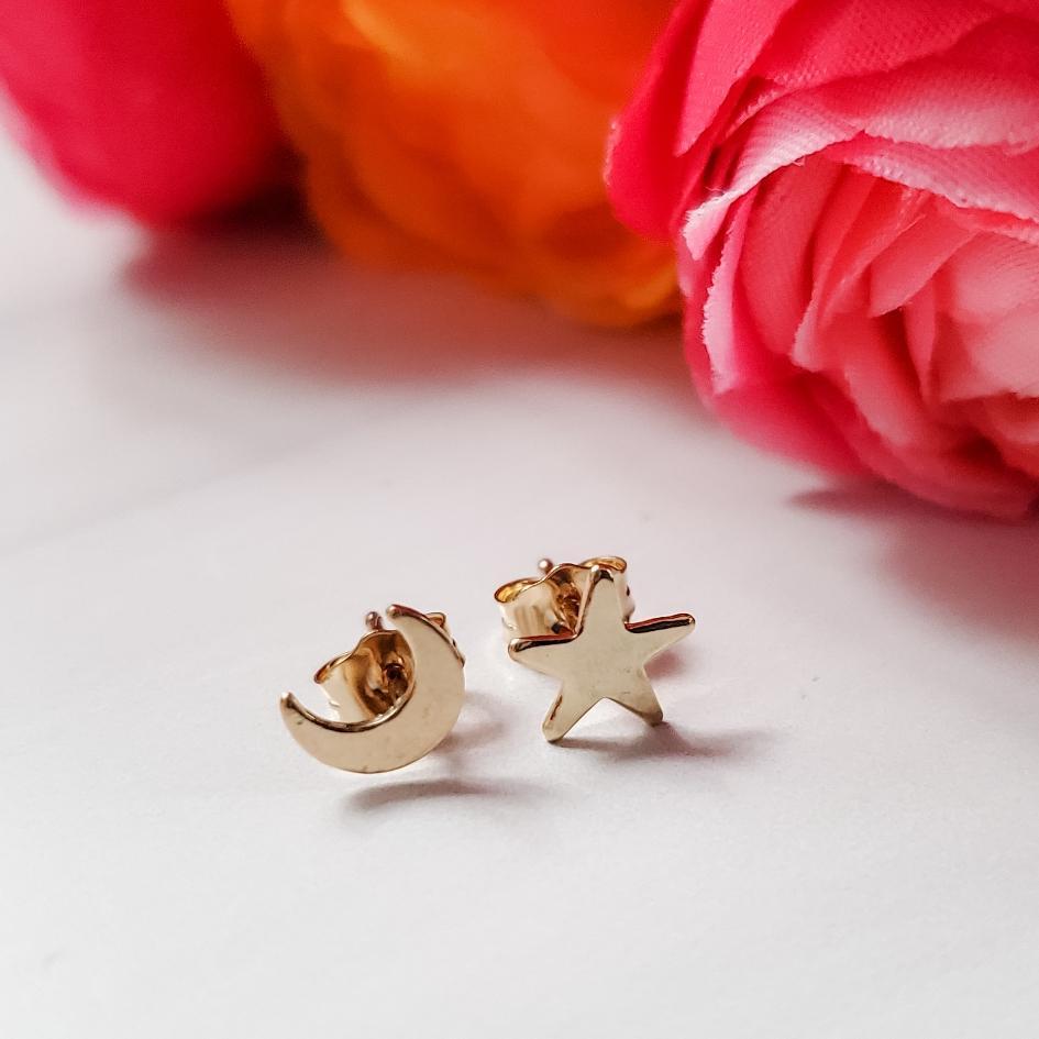 Gold Celestial Mix and Match Stud Earrings Salt and Sparkle