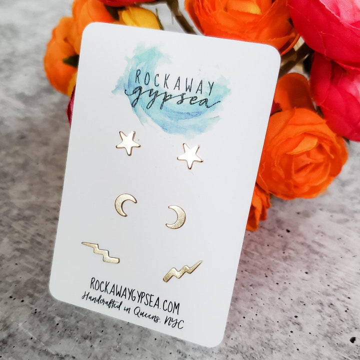 Gold Celestial Mix and Match Stud Earrings Salt and Sparkle