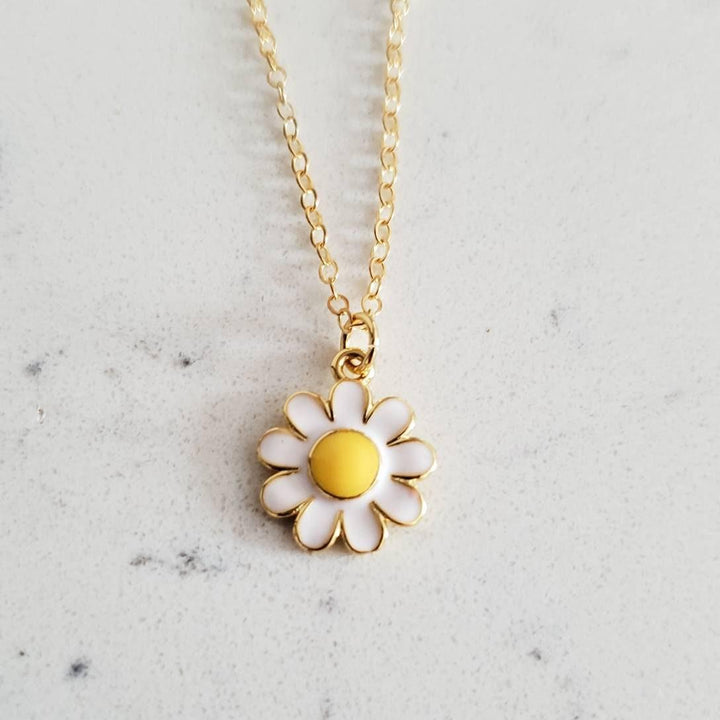 Gold Enamel Daisy Necklace Salt and Sparkle