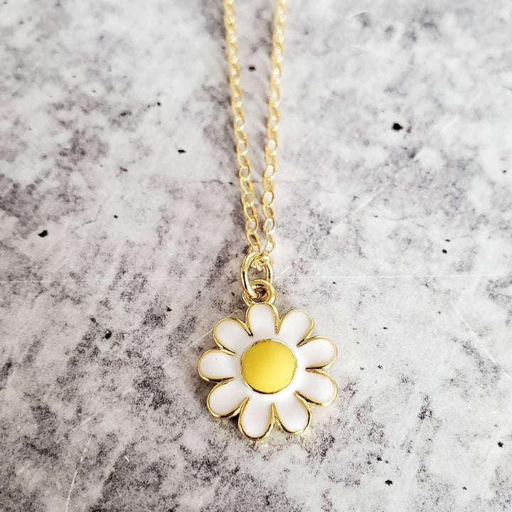 Gold Enamel Daisy Necklace Salt and Sparkle