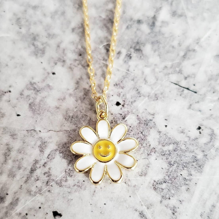 Gold Enamel Daisy Necklace Salt and Sparkle