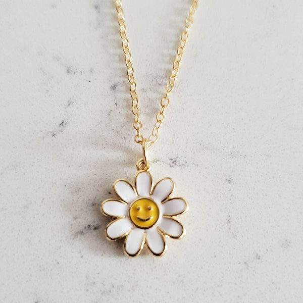 Gold Enamel Daisy Necklace Salt and Sparkle