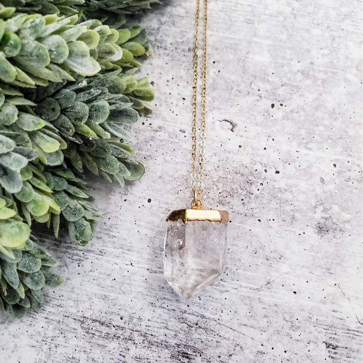 Gold Giant Quartz Crystal Necklace Salt and Sparkle