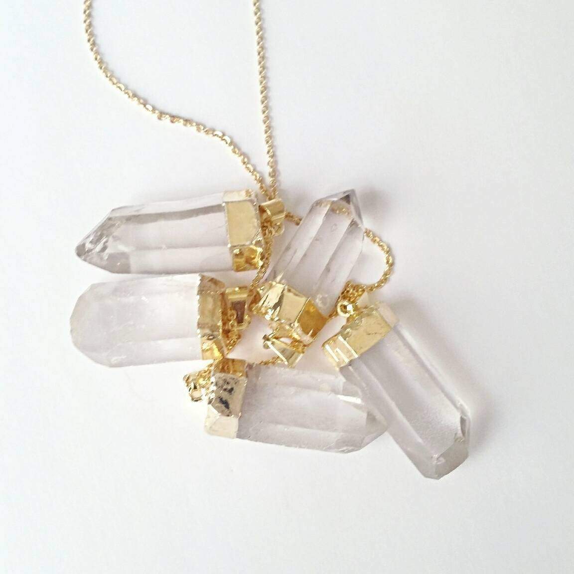 Gold Giant Quartz Crystal Necklace Salt and Sparkle