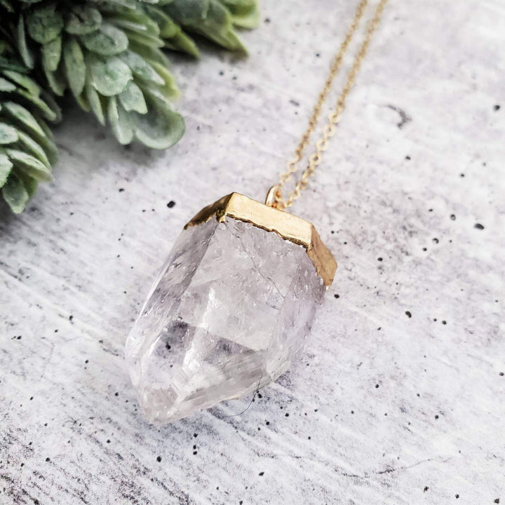 Gold Giant Quartz Crystal Necklace Salt and Sparkle