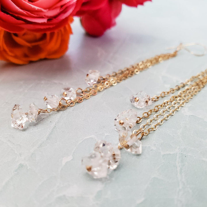 Gold Herkimer Diamond Threader Earrings Salt and Sparkle