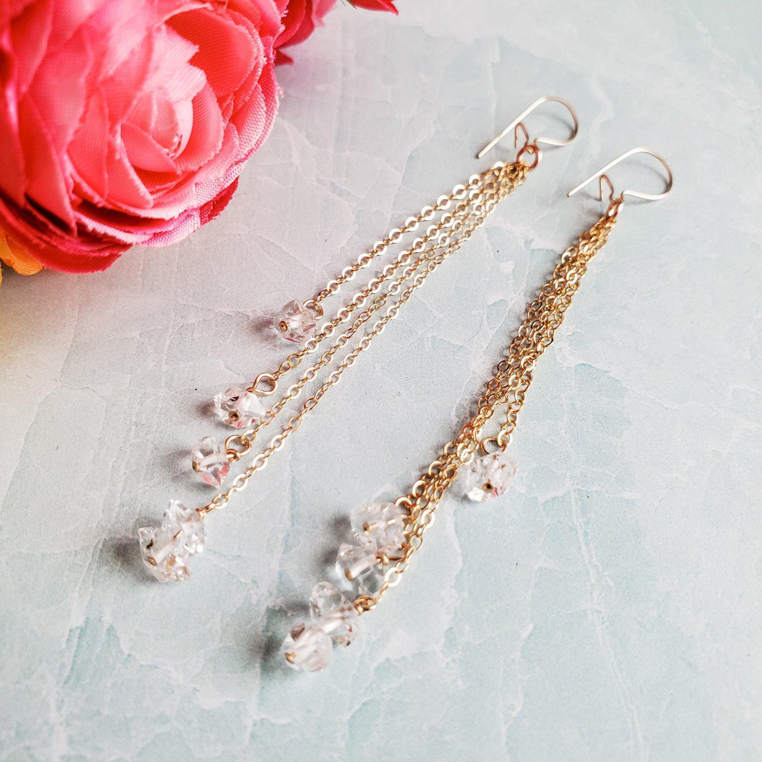 Gold Herkimer Diamond Threader Earrings Salt and Sparkle