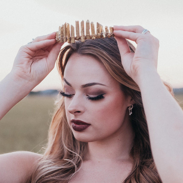 Golden Crystal Quartz Tiara Salt and Sparkle