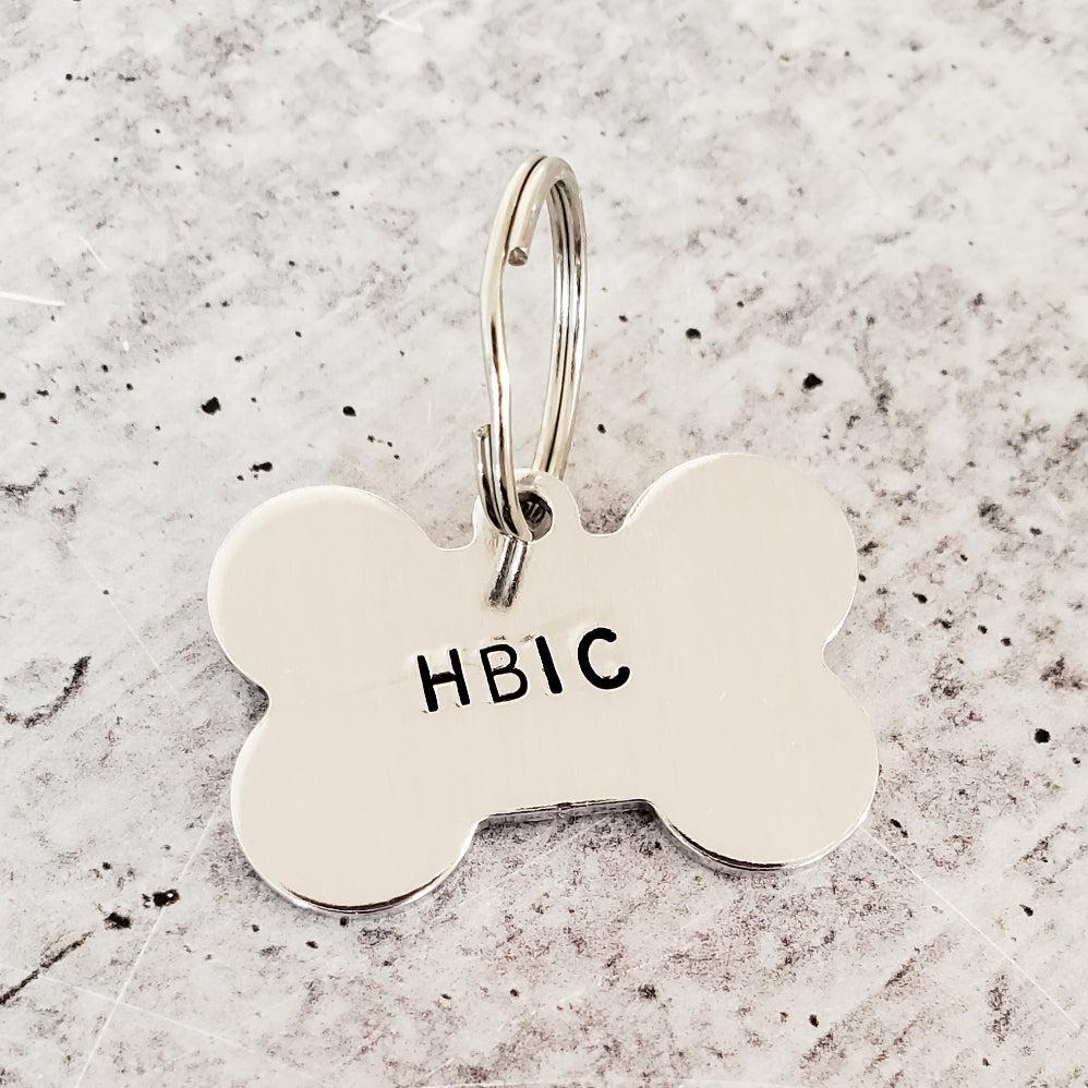 HBIC (Head Bitch in Charge) Bone-Shaped Pet Tag Salt and Sparkle