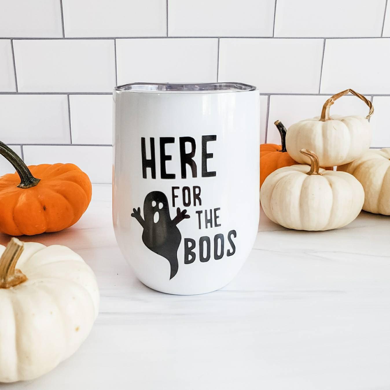 HERE FOR THE BOOS Halloween Insulated Wine Tumbler Salt and Sparkle