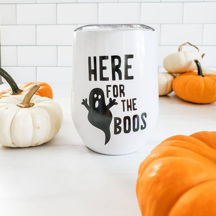 HERE FOR THE BOOS Halloween Insulated Wine Tumbler Salt and Sparkle