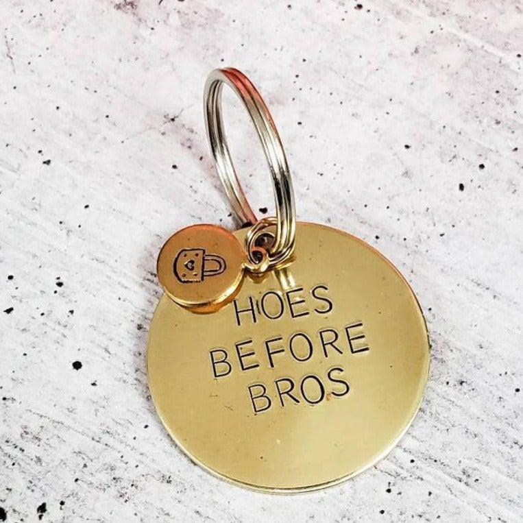 HOES BEFORE BROS Brass Disc Keychain Salt and Sparkle