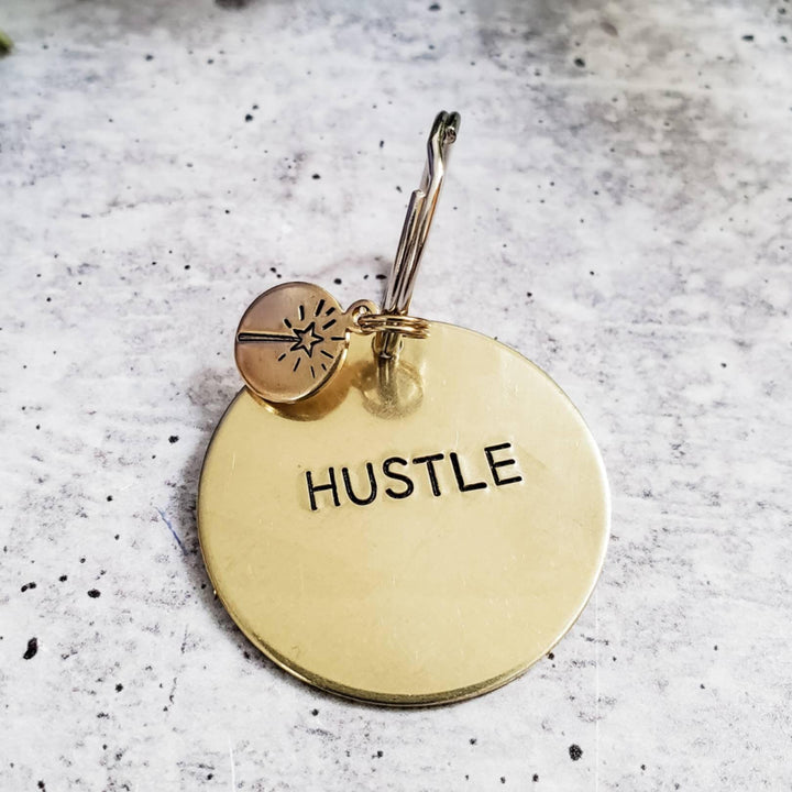 HUSTLE Brass Disc Key Chain Salt and Sparkle