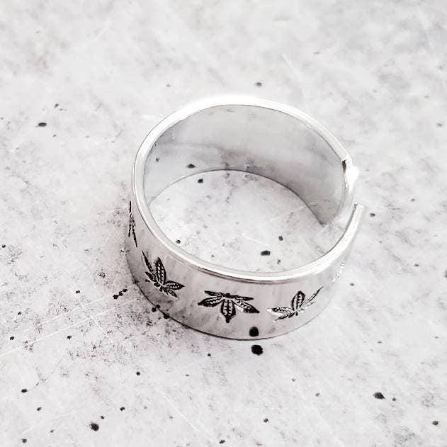 Marijuana Leaf Silver Ring Salt and Sparkle